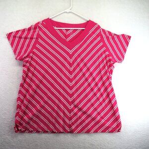 Lands End‎ Shirt Womens Size 3X Pink White Striped V Neck Short Sleeve Tee